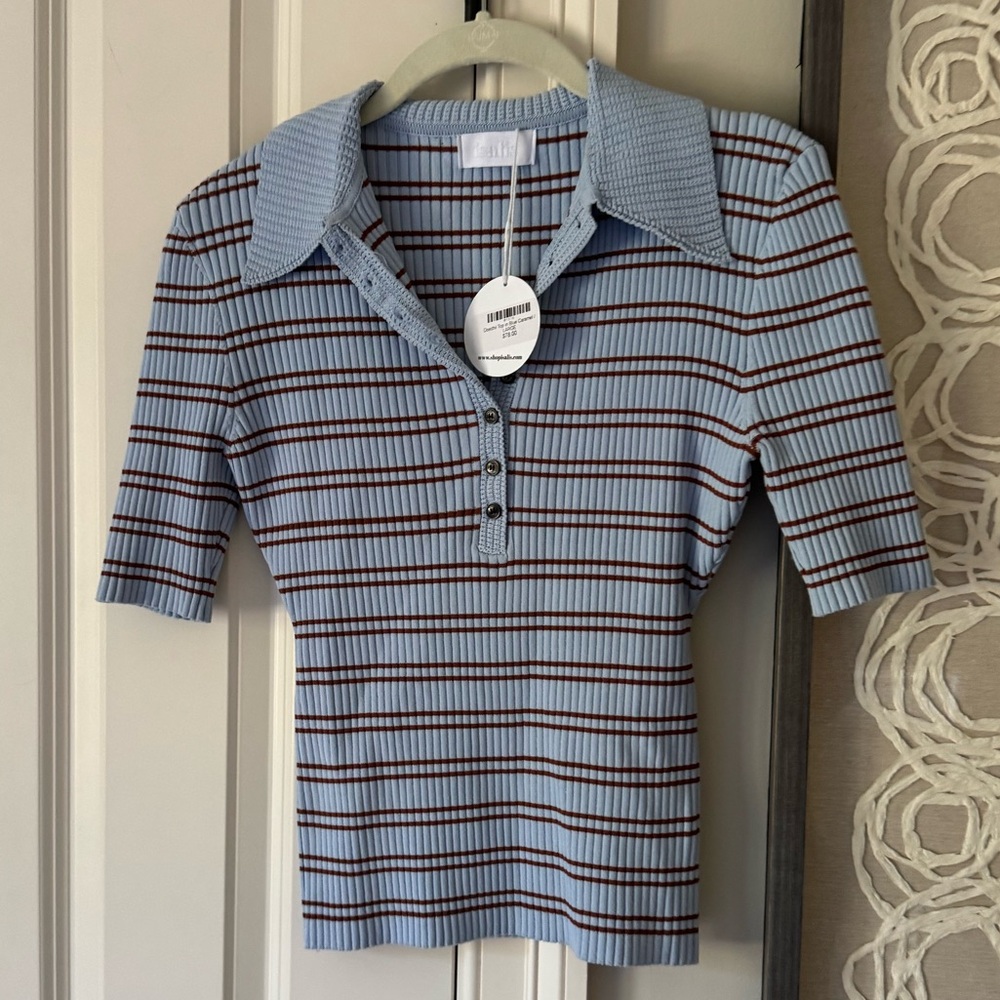 Chic Blue and Black Striped Button Down Shirt